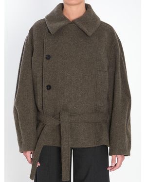 Lemaire Short Asymmetrical Bathrobe Coat - Grey