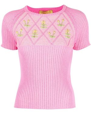 Cormio Embroidered Cotton T-Shirt - Pink