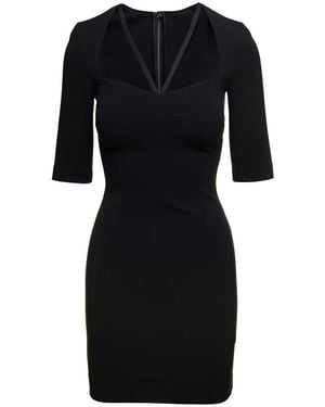 Dolce & Gabbana Mini Dress With Short Sleeves And Neckline Detail - Black