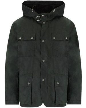 Barbour International Auto Wax Sage Hooded Jacket - Black