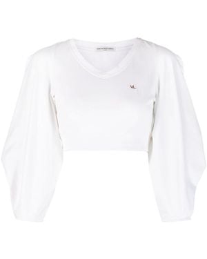 Veronique Leroy Cotton Jersey Triangle-Sleeve Crop T-Shirt - White