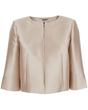 Alberta Ferretti Crop Jacket With Round Neck And Three Quarter Sleeve - Natural