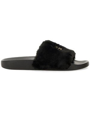 Versace Jeans Couture Slide Sandal With Logo - Black