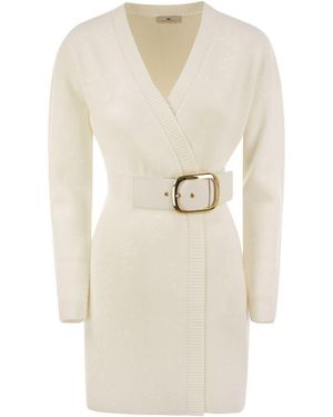 Elisabetta Franchi Viscose Manteau Dress With Maxi Buckle - Natural