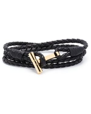 Tom Ford Leather Bracelet With T-Plate - Black