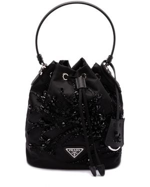 Prada Enamel Triangle-Logo Tote Bag - Black