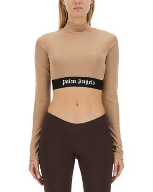 Palm Angels Cropped Top With Logo - Black