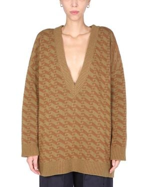 Jejia V-Neck Jacquard Jumper - Natural