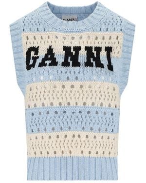 Ganni Light Striped Knitted Vest - Blue