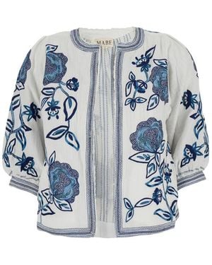M.A.B.E 'Eden' Jacket With Puffed Sleeves And All-Over Floral Print - Blue