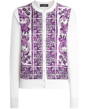 Dolce & Gabbana Maiolica Print Silk Cardigan - Purple