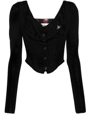 Vivienne Westwood 'Bea' Corset Style Cardigan With Orb Embroidery - Black