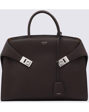 Ferragamo Dark Leather Hug Top Handle Bag - Black