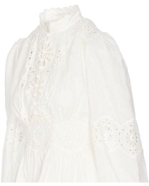 Zimmermann 'Acacia' Mini Dress With All-Over Broderie Anglaise And Scallop Hem - White