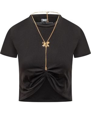 Elisabetta Franchi T_Shirt With Bow Necklace - Black