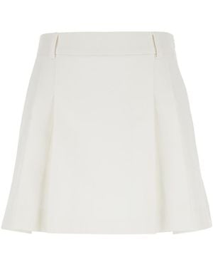 Plain Mini Pleated Skirt With Belt Loops - White