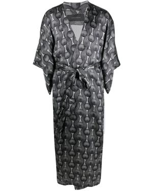 OZWALD BOATENG Printed Silk Long Kimono - Grey