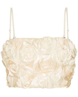 ROTATE BIRGER CHRISTENSEN Spaghetti Strap Top With Rose Appliques - Natural