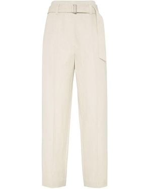 Brunello Cucinelli Canvas Trousers With Shiny Details - Natural
