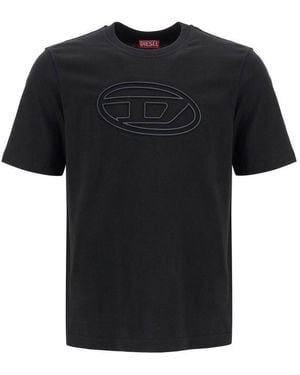 DIESEL Cotton T-Shirt With Embossed Logo - Black