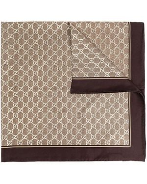 Gucci Gg Silk Foulard - Brown