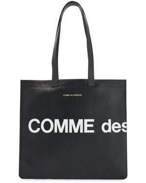 Comme des Garçons Logo Leather Tote Bag - Black