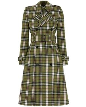 Burberry Check Linen Trench Coat - Green