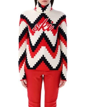 Perfect Moment Chevron Merino Wool Turtleneck Jumper - Red