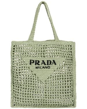 Prada Raffia Tote Bag - Green