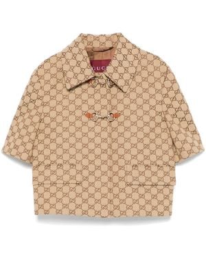 Gucci Gg Supreme Cropped Jacket - Natural