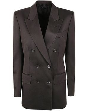 Tom Ford Silk And Wool Twill Double Breasted Jacket - Black