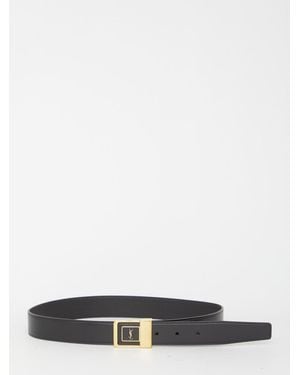 Saint Laurent Cassandre Buckle Leather Belt - White