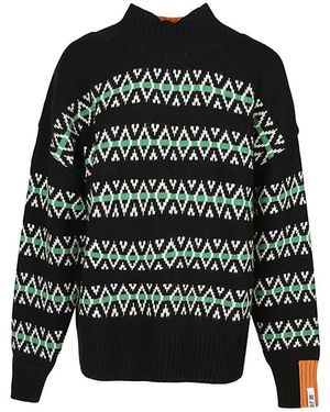 RIGHT FOR Striped High Neck Wool Jumper - Black