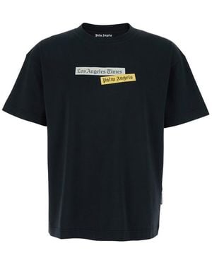 Palm Angels Crewneck T-Shirt With Logo Print On The Front - Black