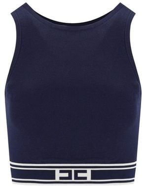 Elisabetta Franchi Oltremare Cropped Top With Bands - Blue