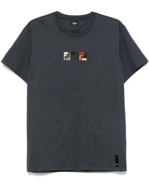 Fendi Triple Ff Embossed Embroidery Cotton T-Shirt - Black