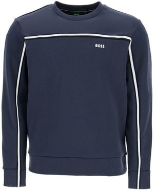 BOSS Dark Round Neck Sweatshirt With Long Sleeves And Embroidered Logo - Blue