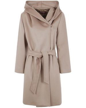 Max Mara Hooded Belted "Newmang" Coat - Natural