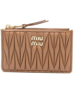 Miu Miu Matelassé Zipped Card Holder - Brown