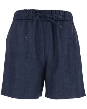 Plain Shorts With Elastic Drawstring Waist - Blue