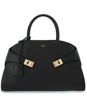 Ferragamo Hug Medium Leather Tote Bag - Black