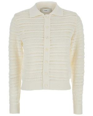 DUNST Cardigan With Spread Collar - White