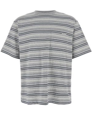 AFTER PRAY Crewneck T-Shirt With All-Over Striped Motif - Grey