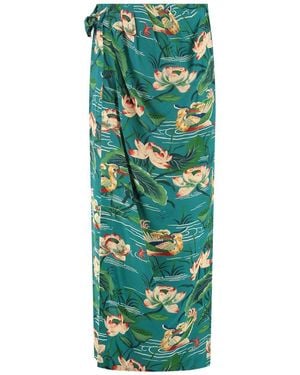 Stella Jean Printed Silk Skirt - Green