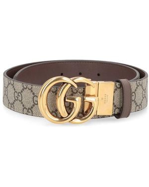 Gucci Leather And Gg Supreme Fabric Reversible Belt - Grey