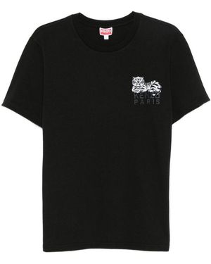 KENZO Cotton T-Shirt With Embroidered Tiger Logo - Black