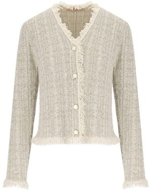 Twinset Jacquard Lurex Knitted Jacket - Natural