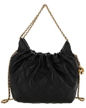 Tory Burch 'Fleming' Shoulder Bag With Chain-Link Shoulder Strap And Double T Motif - Black