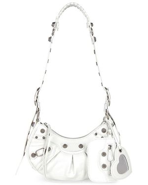 Balenciaga Le Cagole XS Crinkled Leather Shoulder Bag - White