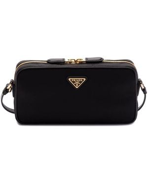 Prada Enamel-Triangle Crossbody Bag - Black